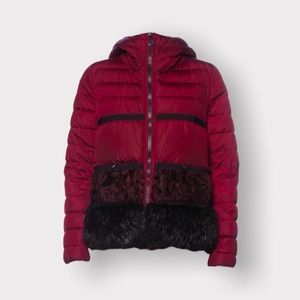 🎁 Moncler Persian lamb beaver trim red burgundy down puffer jacket hood S 1